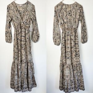 NWT BOEMO Anthropologie Boho Tiered Maxi Dress Smocked Floral Paisley Boho Chic